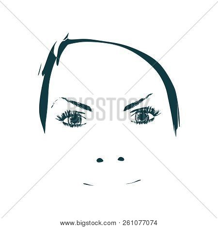 Face Front View. Elegant Silhouette Of A Female Head. Portrait Of A Happy Smiled Woman