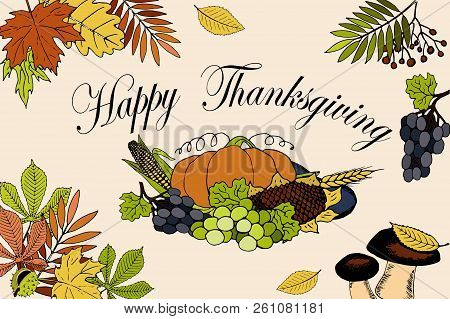 Thanksgiving Day Card With Inscription And Pumpkin