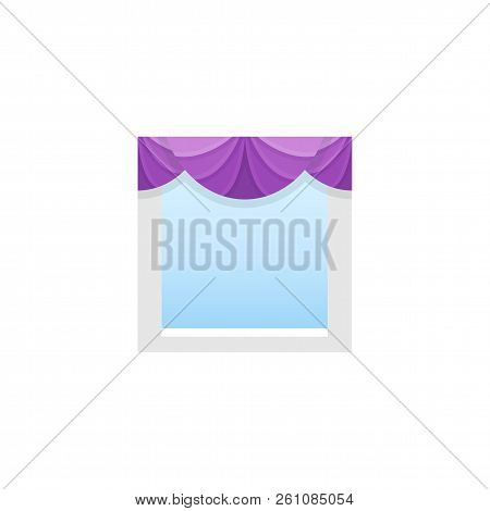Purple Fabric Valance With Drapery. Vector Illustration. Flat Icon Of Pelmet With 3 Fans. Element Of