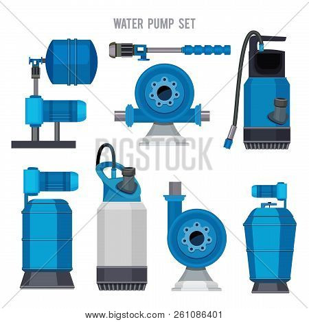 Water Pump System. Aqua Treatment Electronic Steel Compressor Agriculture Sewage Station Vector Icon