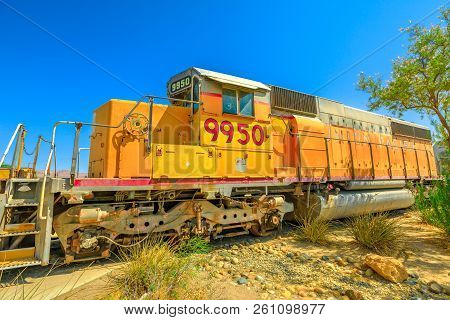 Barstow, California, Usa - August 15, 2018: Old Locomotive Of Union Pacific 9950 At Western America 