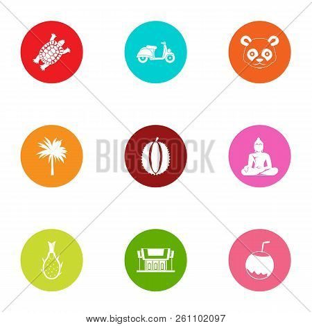 Asia Inventory Icons Set. Flat Set Of 9 Asia Inventory Vector Icons For Web Isolated On White Backgr