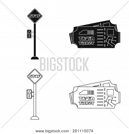 Vector Design Of Train And Station Icon. Set Of Train And Ticket Stock Vector Illustration.