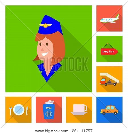 Vector Design Of Airport And Airplane Icon. Set Of Airport And Plane Vector Icon For Stock.