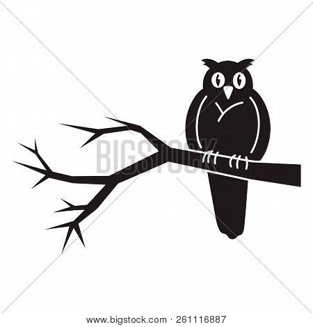 Owl On Tree Icon. Simple Illustration Of Owl On Tree Vector Icon For Web Design Isolated On White Ba