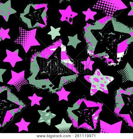 Stars Seamless Print,textile Ink Brush Strokes Design