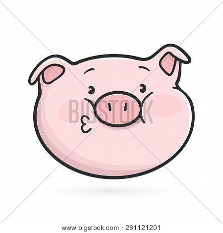Kissing Emoticon Icon. Emoji Pig Is Sending A Kiss