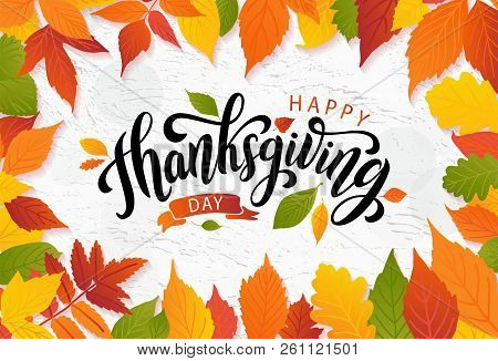 Happy Thanksgiving. Hand Drawn Text Lettering Card. Vector Illustration.
