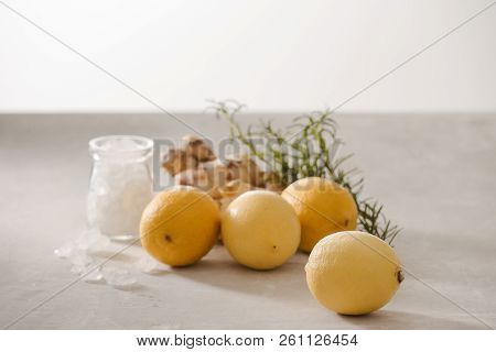 Detox Lemon Ginger Water With Rosemarry. A Homemade Refreshing Fruit Drink.