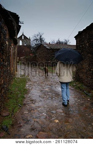 Urban Autumn Landscape In One Of Black Cities Of Spain  El Muyo