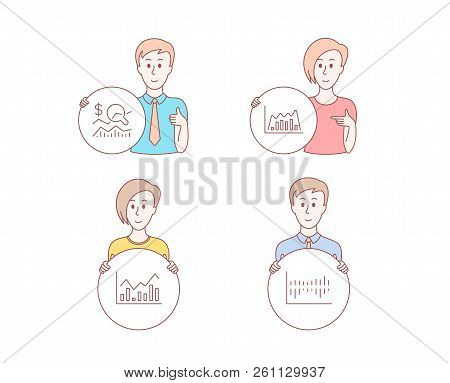 People Hand Drawn Style. Set Of Infochart, Infographic Graph And Check Investment Icons. Column Diag