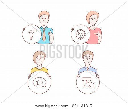 People Hand Drawn Style. Set Of Agent, Face Detect And Feedback Icons. Atm Service Sign. Business Pe