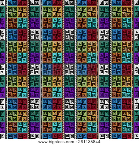 Colorful Meanders Vector Seamless Pattern. Check Ornamental Abst