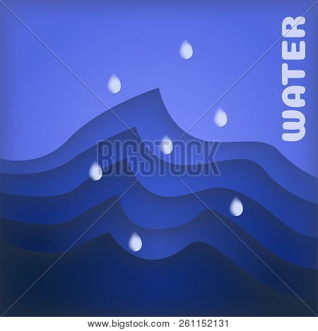 Illustration Of Sea Waves With Falling Water Drops. Abstract Backrgound