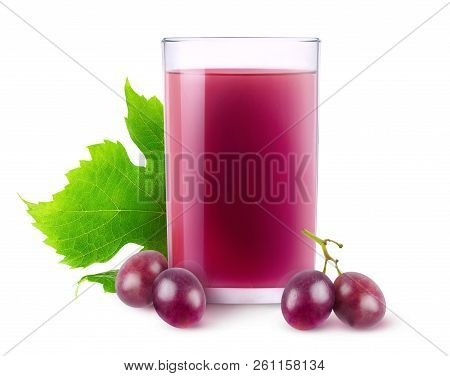 Isolated Grape Drink. Glass Of Juice And Red Grapes Isolated On White Background With Clipping Path