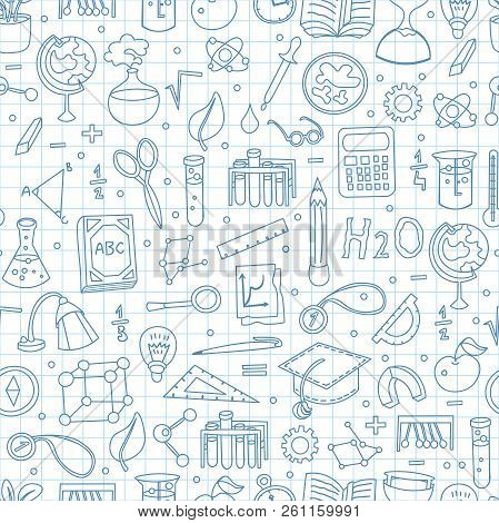 Simple Lined Back To School Pattern With School Elements And Supplies. Welcome Back To School Seamle