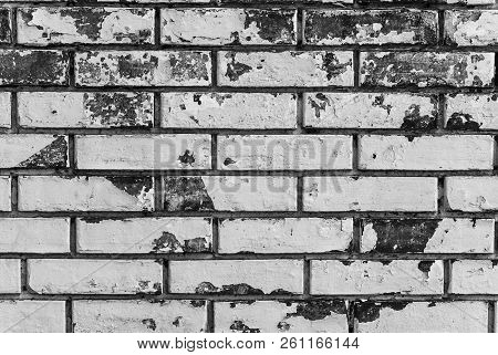 Contrast Black And White Photo Of The Weathered Old Brick Wall