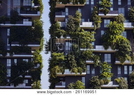 Milan, Italy - 6 June 2018: Bosco Verticale.two Modern Buildings Combined Design And Ecology In The 
