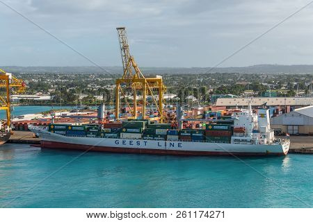 Bridgetown, Barbados - December 18, 2016: Container Vessel Benguela Stream Moored In Port Of Bridget