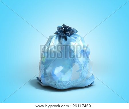 Close Up Of Blue Garbage Bag 3d Render On Blue Background