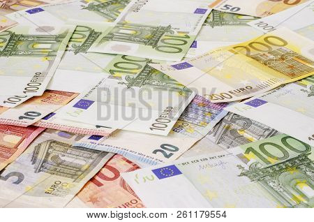 Euro Maney Of Different Denominations Commercial, Buy, Background, Bank