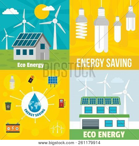 Eco Energy Banner Set. Flat Illustration Of Eco Energy Vector Banner Set For Web Design