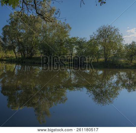Blue Malse River In Autumn Sunny Evening In Budweis City