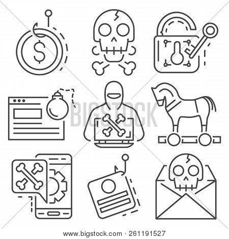 Phishing Icon Set. Outline Set Of Phishing Vector Icons For Web Design Isolated On White Background
