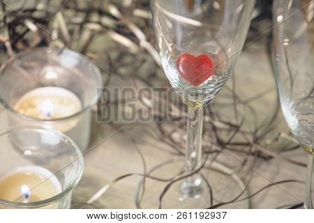 Empty Champagne Glass Heart Candle Toy Ball Studio