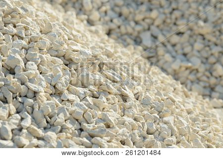 Breakstone Background. Road Gravel. Gravel Texture. Crushed Gravel Background. Piles Of Limestone Ro