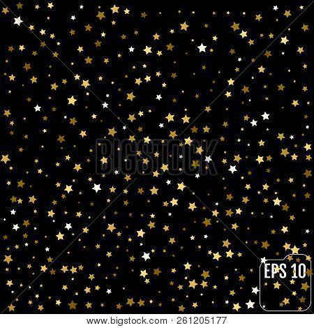 Group Of Gold Star Decoration Christmas Happy New Year Isolated