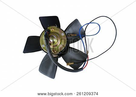 Electric Motor Of A Car Heater With An Impeller On An Isolated White Background