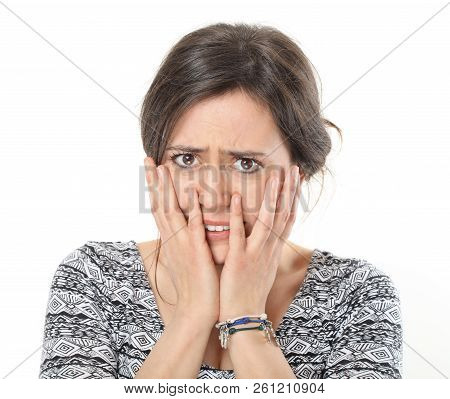 Excited Young Brunette Woman Can Not Find Solution