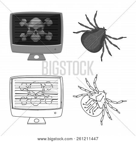 Isolated Object Of Virus And Secure Sign. Set Of Virus And Cyber Vector Icon For Stock.
