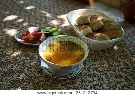 Traditional Azerbaijan Dushbere Soup With Meat Dumplings