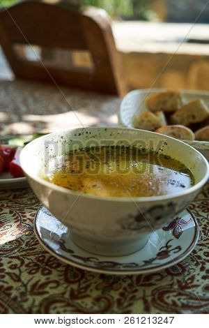 Traditional Azerbaijan Dushbere Soup With Meat Dumplings
