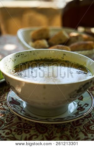 Traditional Azerbaijan Dushbere Soup With Meat Dumplings