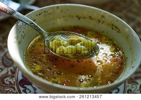 Traditional Azerbaijan Dushbere Soup With Meat Dumplings