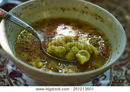 Traditional Azerbaijan Dushbere Soup With Meat Dumplings