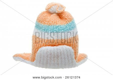 หนาวเด็กเสื้อผ้าหมวกแยกต่างหากบนพื้นหลังสีขาว