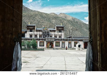 Labrang Monastery, Xiahe, Gansu Province / China - Jun 6 2011: Tibetan Buddhist Temple Inside The Ga