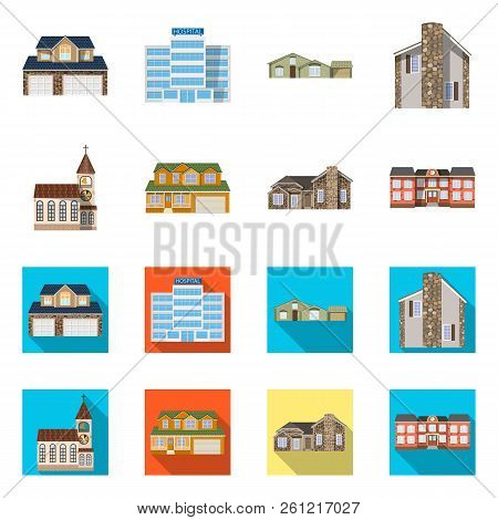 Vector Design Of Building And Front Sign. Collection Of Building And Roof Stock Vector Illustration.