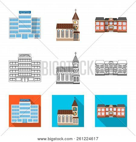 Vector Design Of Building And Front Sign. Collection Of Building And Roof Vector Icon For Stock.