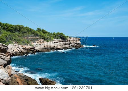 a view of the Punta de Calafat cape, in Ametlla de Mar, Spain, in the popular Costa Daurada coast