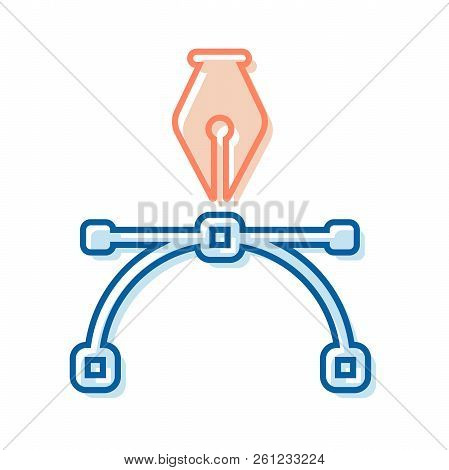 Pen Tool Anchor Point Icon. Vector Thin Line With Flat Shadow Illustration