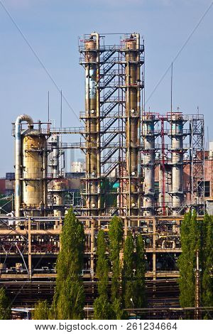 Chemical Factory. Rectification Towers. Gas Separation Unit.