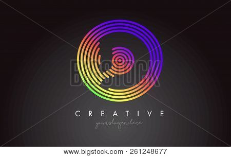 D Letter Logo Design With Colorful Rainbow Circular Shapes. Vigrant Circle Letter Logo Vector Illust