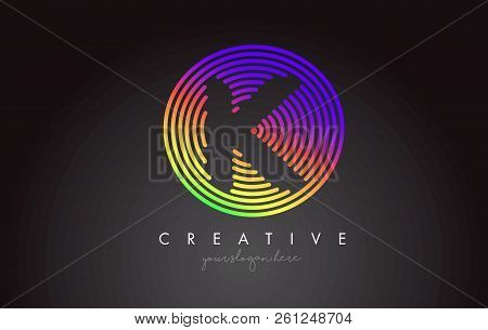 K Letter Logo Design With Colorful Rainbow Circular Shapes. Vigrant Circle Letter Logo Vector Illust