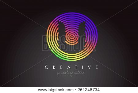 U Letter Logo Design With Colorful Rainbow Circular Shapes. Vigrant Circle Letter Logo Vector Illust