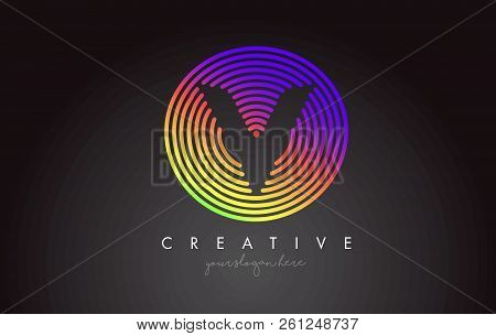 V Letter Logo Design With Colorful Rainbow Circular Shapes. Vigrant Circle Letter Logo Vector Illust